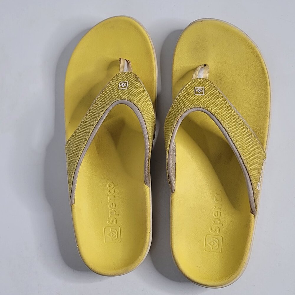 Spenco Womens Flip Flop Sandals Sz 9 Slip On Comfort Wide Strap Yellow Orthotic
